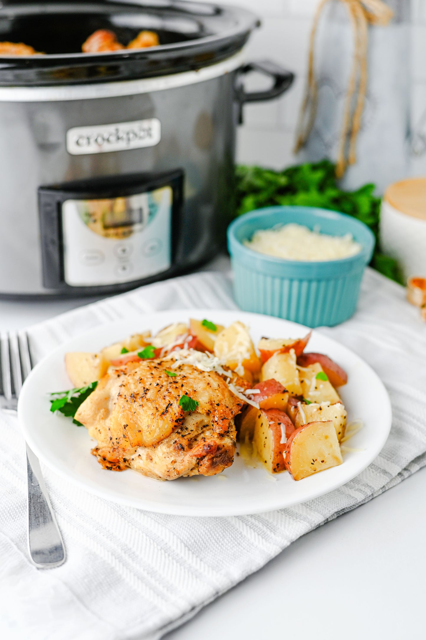 Slow Cooker Garlic Parmesan Chicken and Potatoes Set #1
