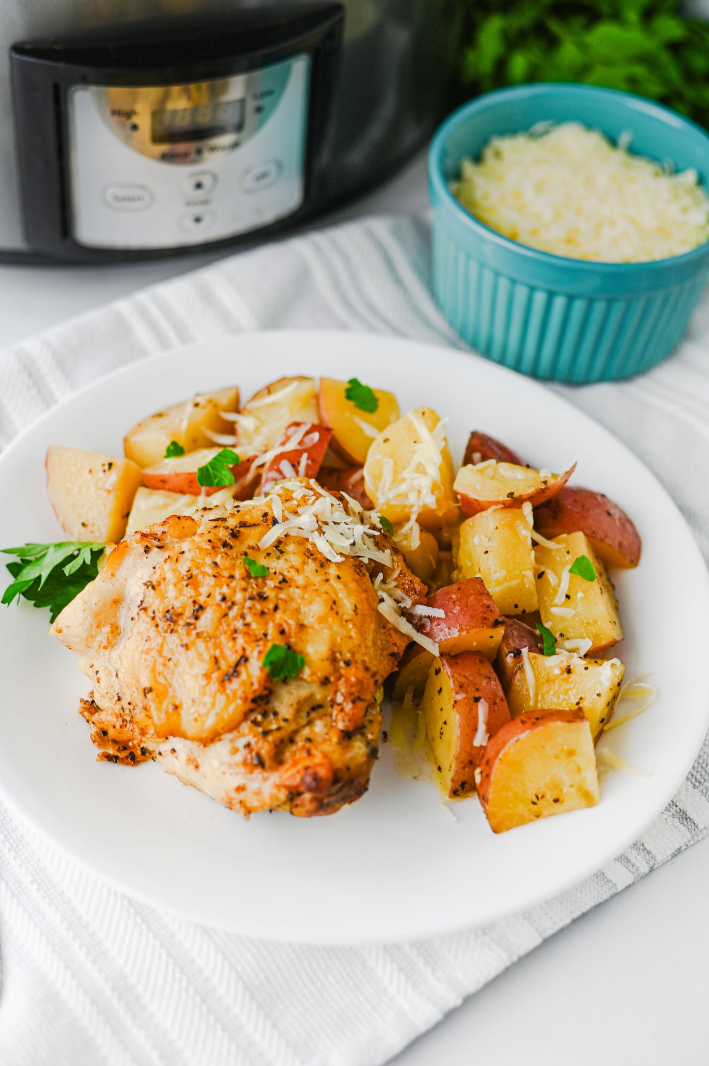 Slow Cooker Garlic Parmesan Chicken and Potatoes Set #1