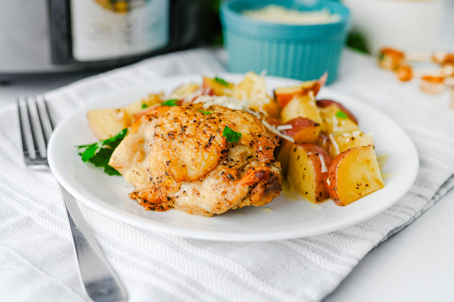 Slow Cooker Garlic Parmesan Chicken and Potatoes Set #1