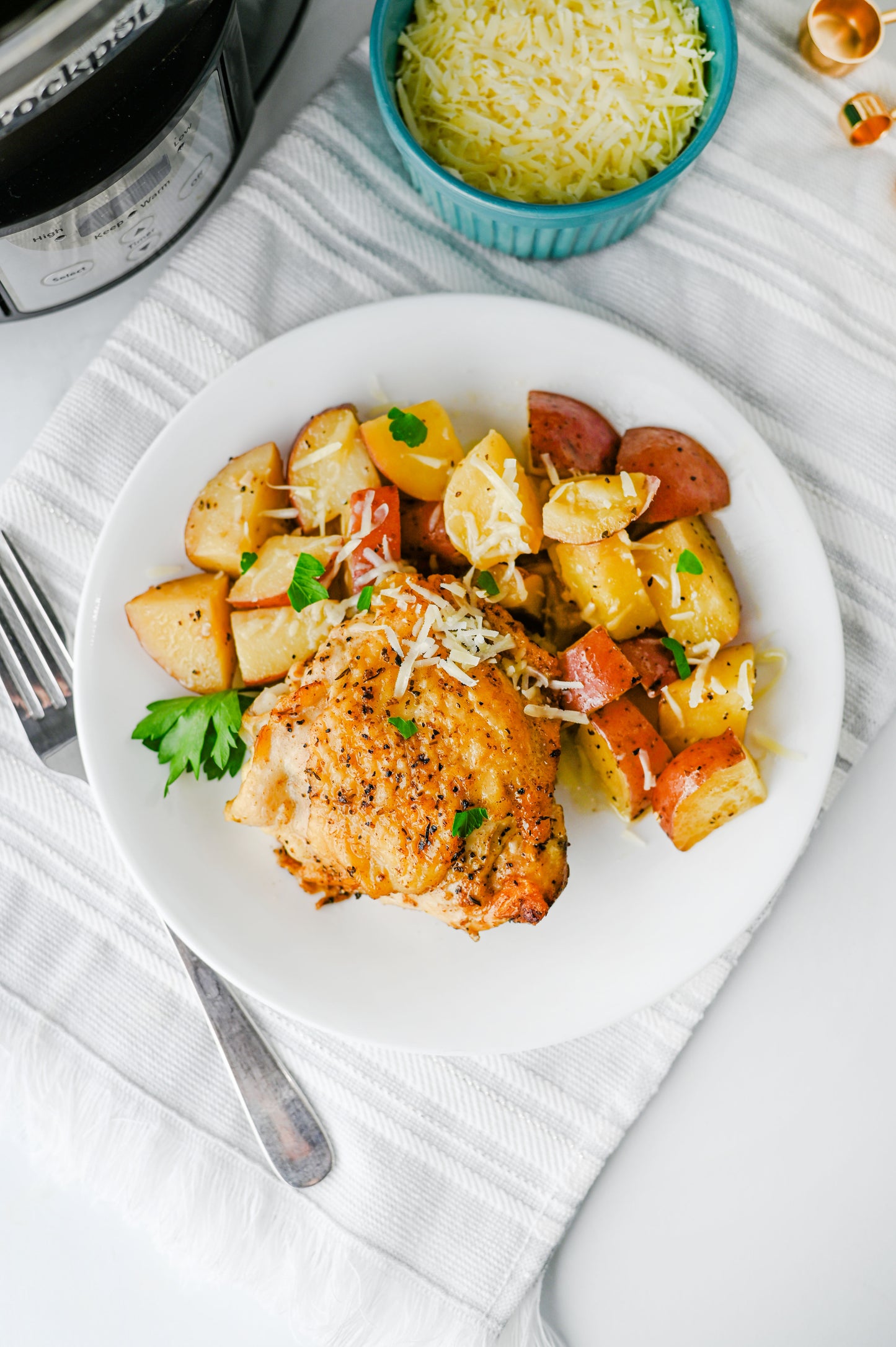 Slow Cooker Garlic Parmesan Chicken and Potatoes Set #1