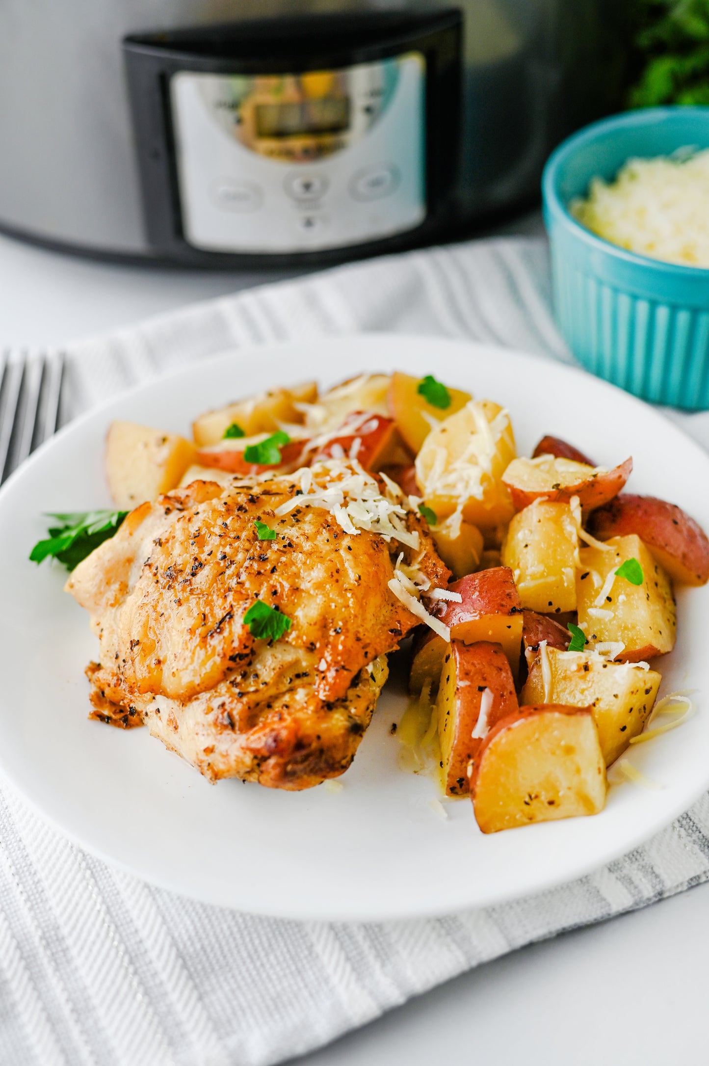 Slow Cooker Garlic Parmesan Chicken and Potatoes Set #1