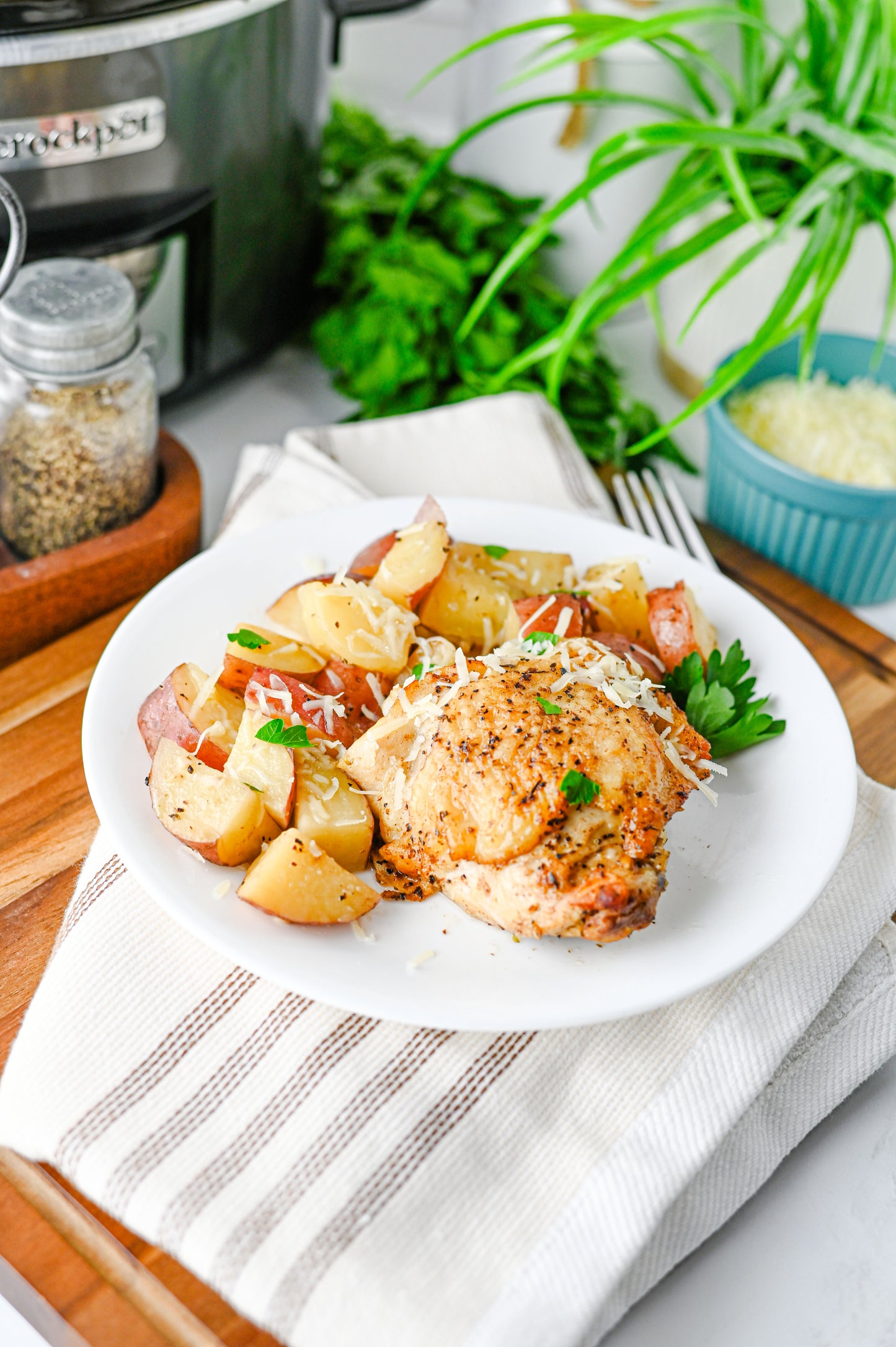 Slow Cooker Garlic Parmesan Chicken and Potatoes Set #2