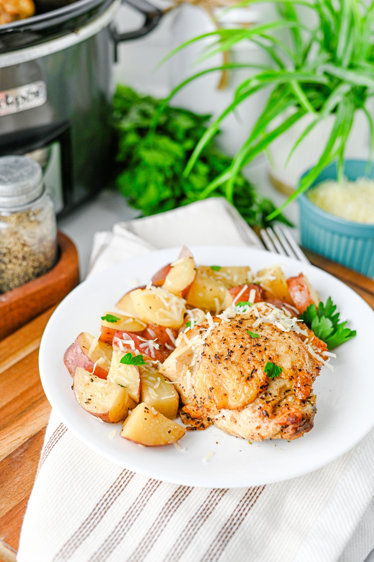 Slow Cooker Garlic Parmesan Chicken and Potatoes Set #2