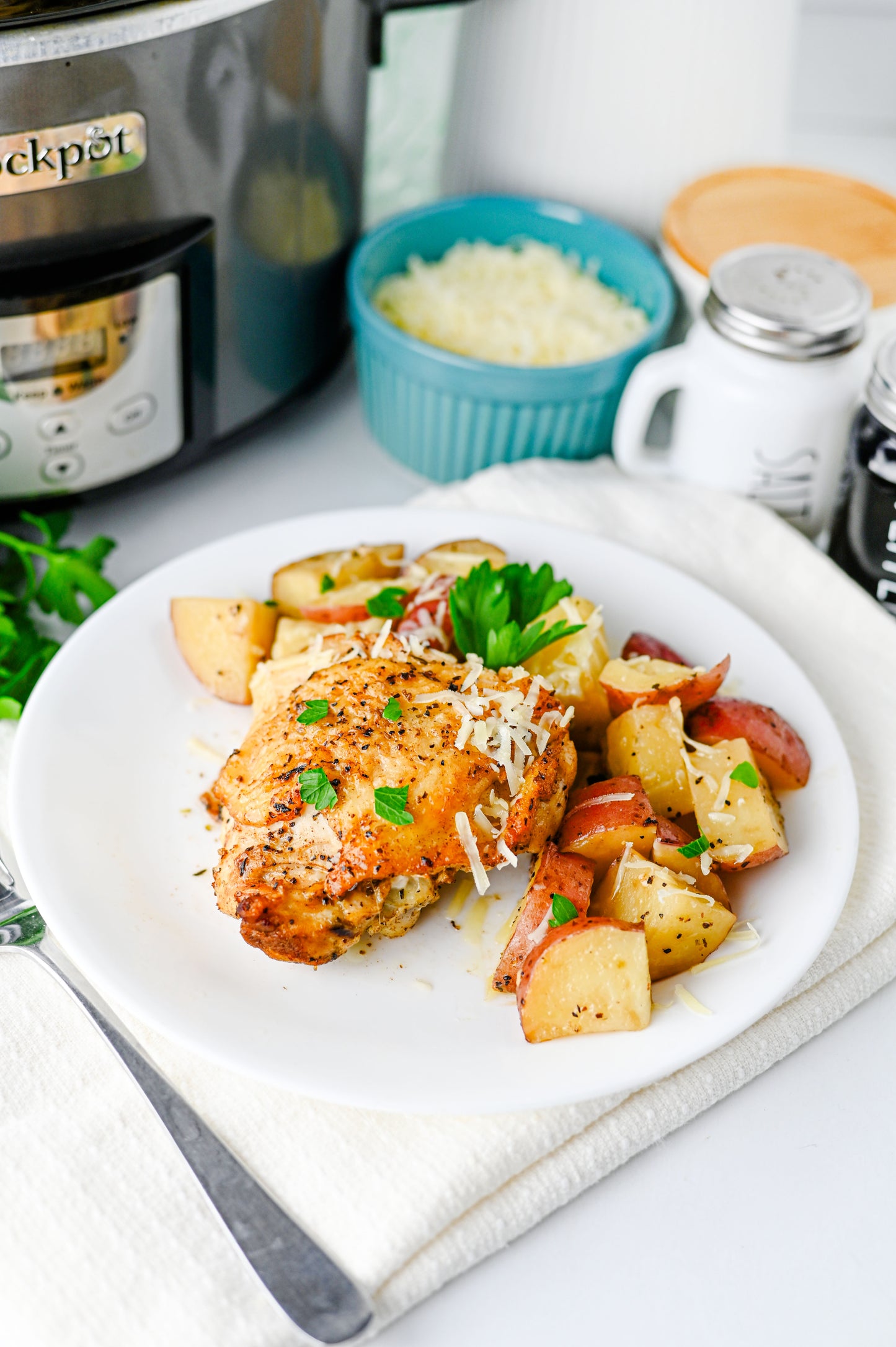 Slow Cooker Garlic Parmesan Chicken and Potatoes Set #4