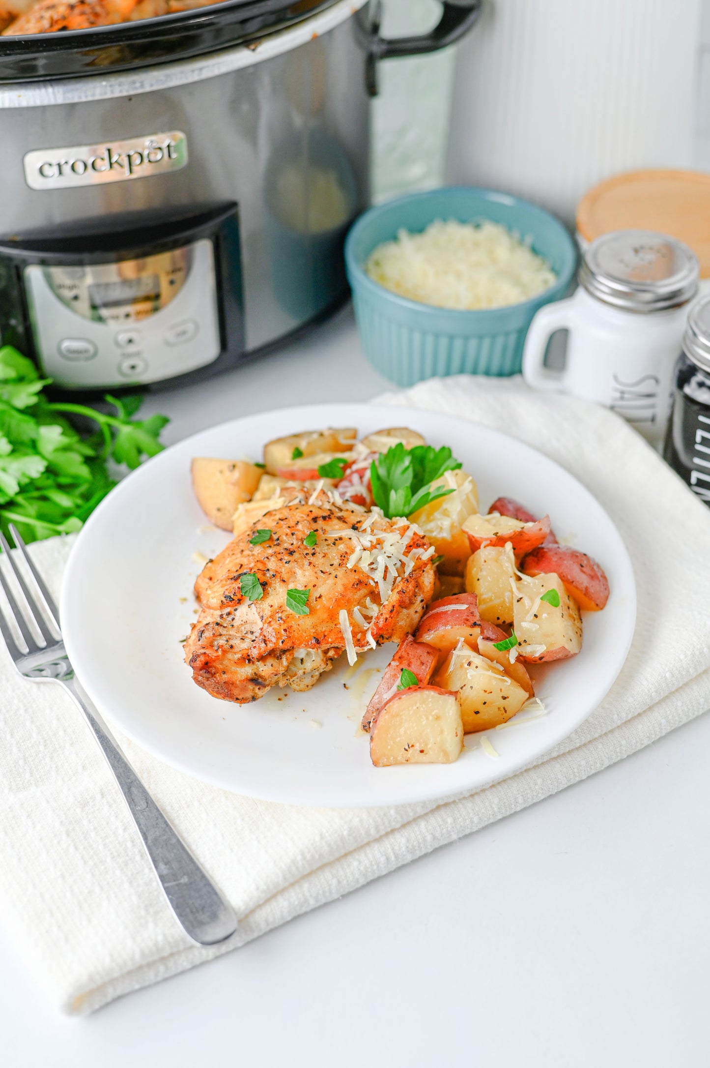 Slow Cooker Garlic Parmesan Chicken and Potatoes Set #4