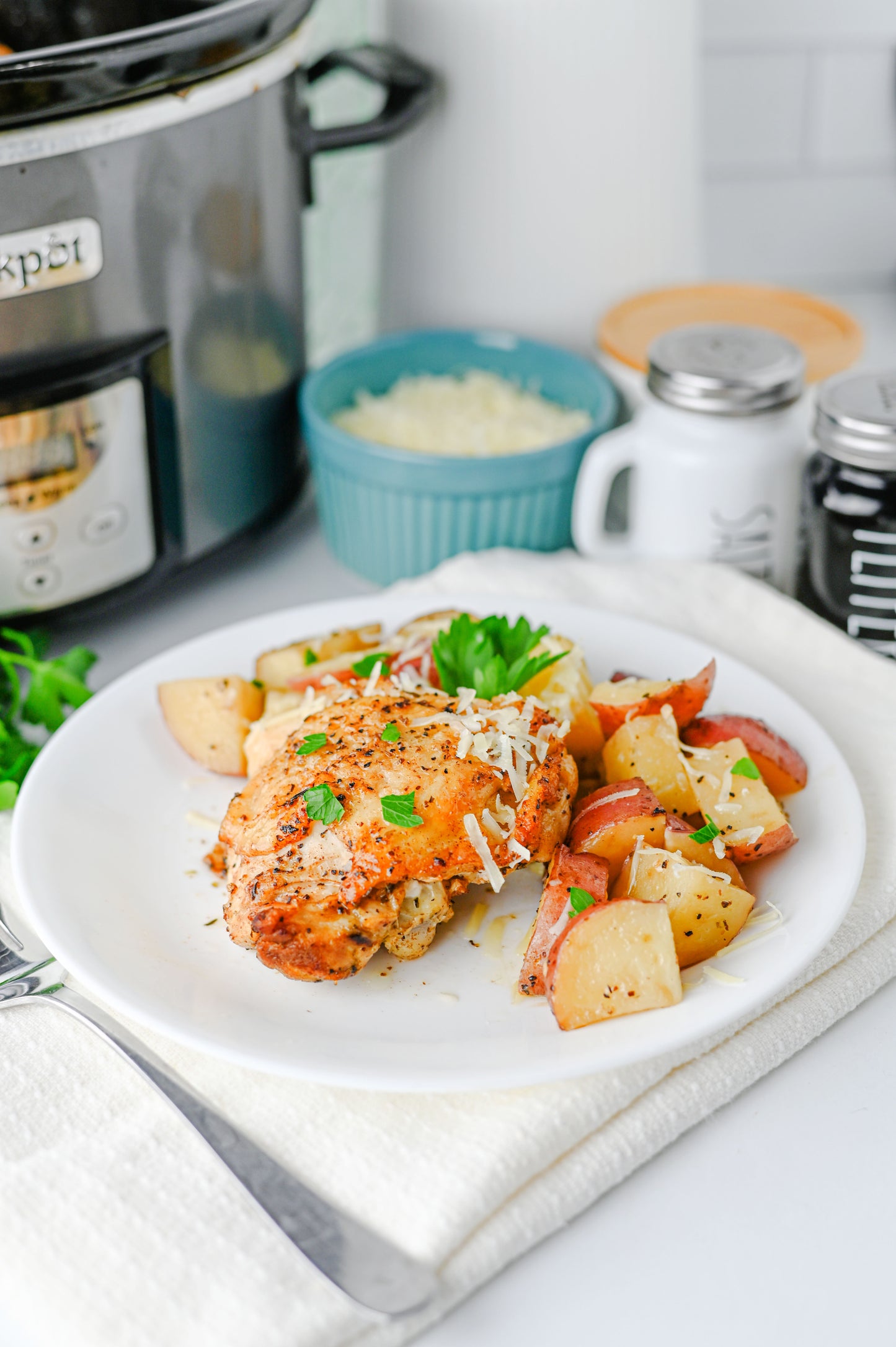 Slow Cooker Garlic Parmesan Chicken and Potatoes Set #4