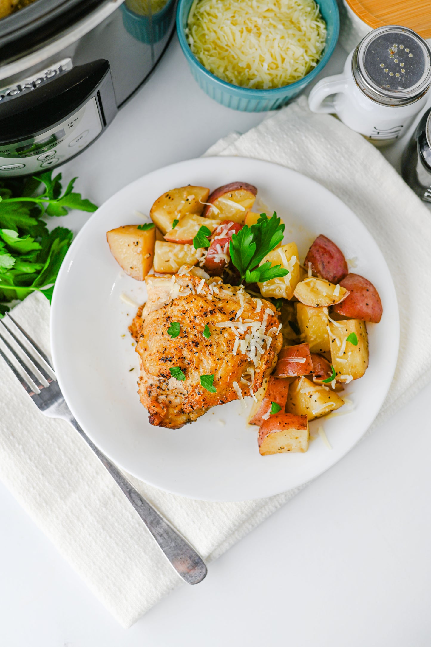 Slow Cooker Garlic Parmesan Chicken and Potatoes Set #4