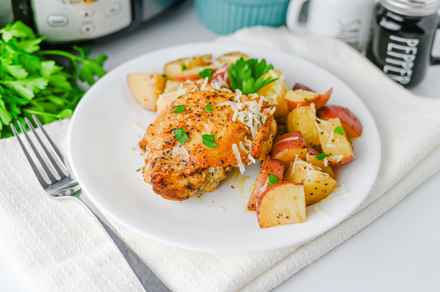 Slow Cooker Garlic Parmesan Chicken and Potatoes Set #4