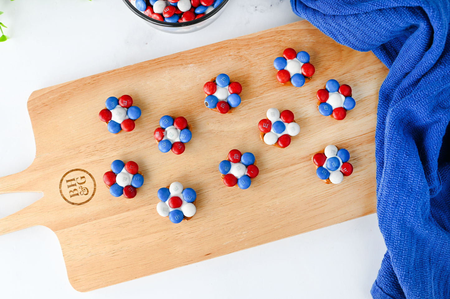 Red White and Blue Flower Pretzels