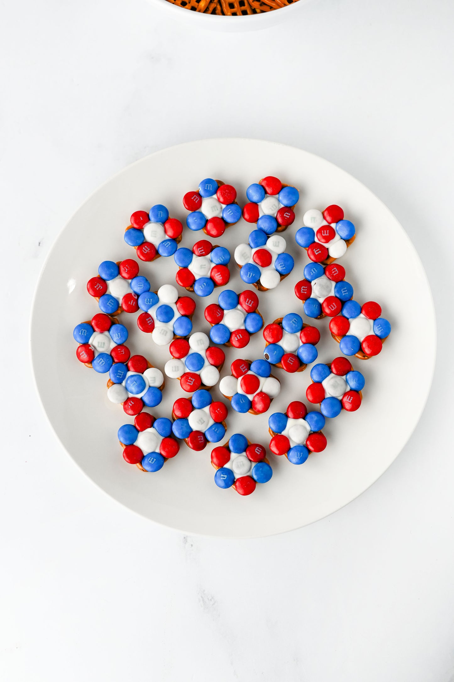Red White and Blue Flower Pretzels